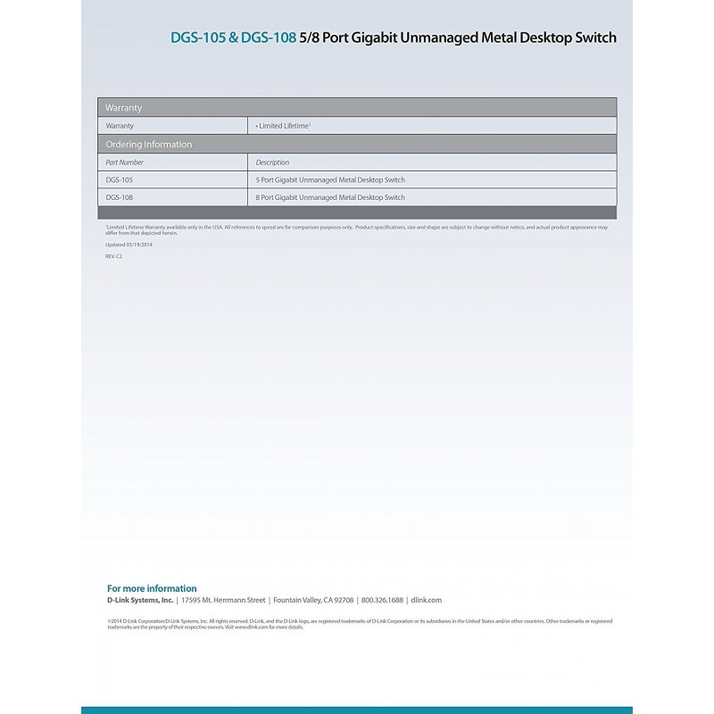 Conmutador Dlink METALBOX 870 DGS-108 de 8 puertos 10/100/1K