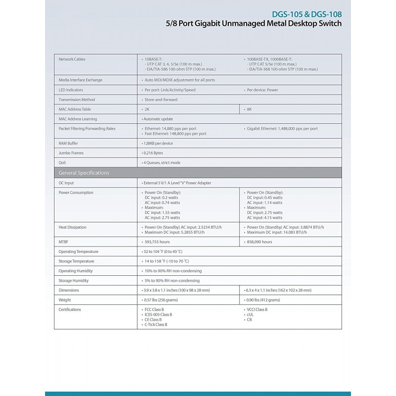 Conmutador Dlink METALBOX 870 DGS-108 de 8 puertos 10/100/1K