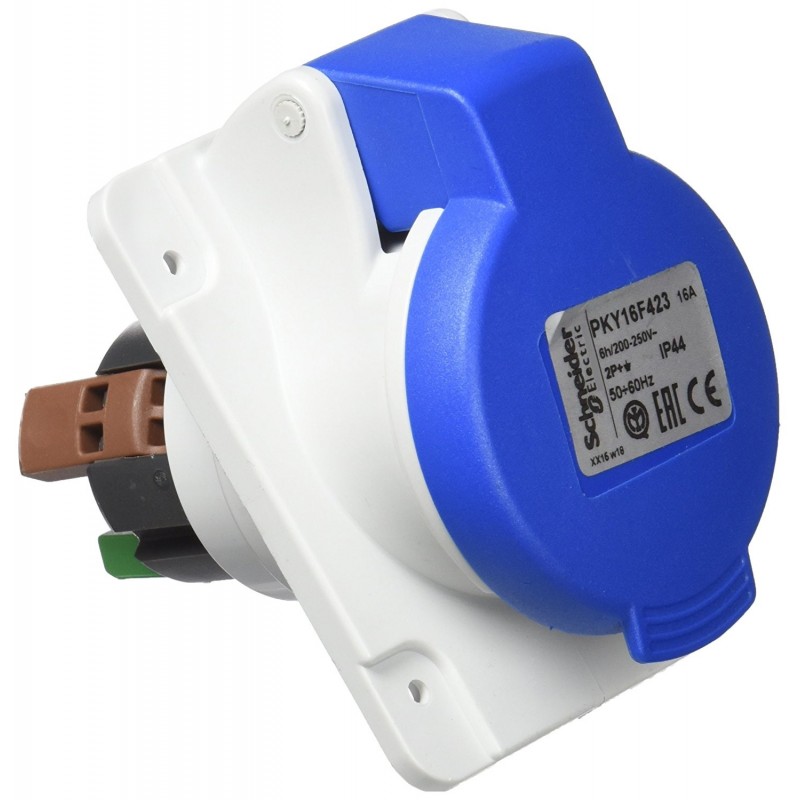 Toma de corriente industrial Schneider 2X16A+E 230V azul PKY16F423