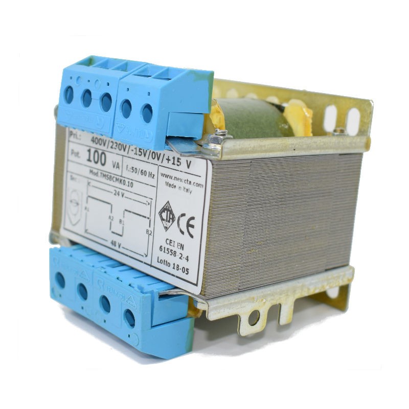 Transformateur CTA deux Fils isolement 100VA 230-400/24+24 TMSBCMK0.10