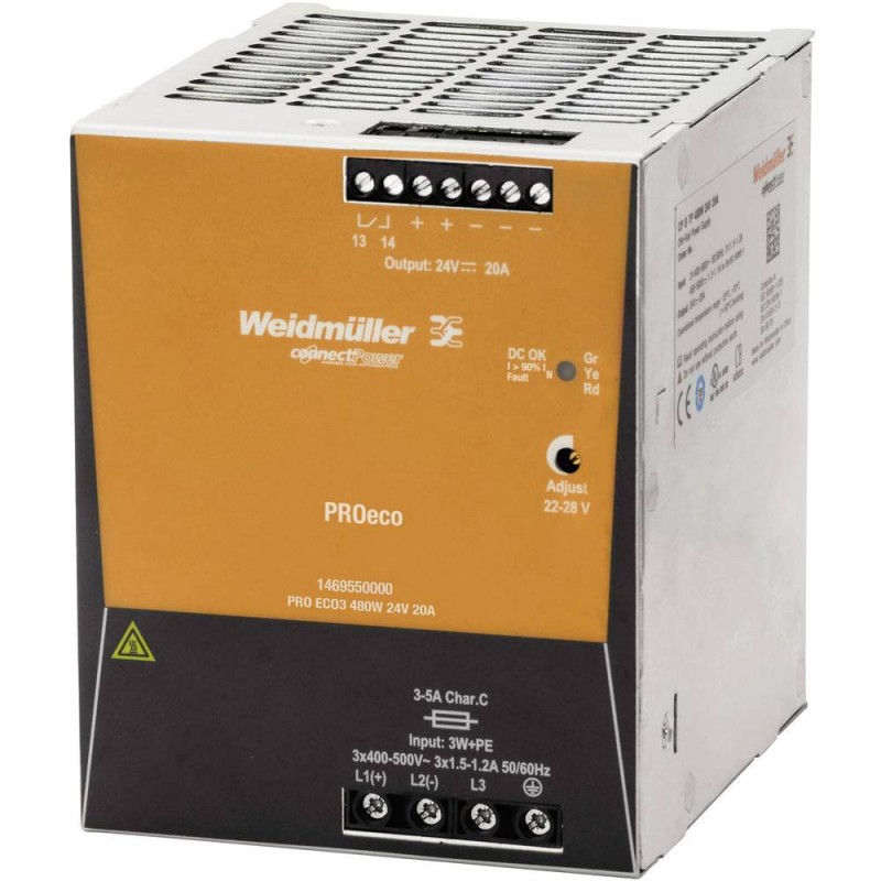 Fuente de alimentación conmutada Weidmuller PRO ECO 480W 24VDC 20A 1469550000