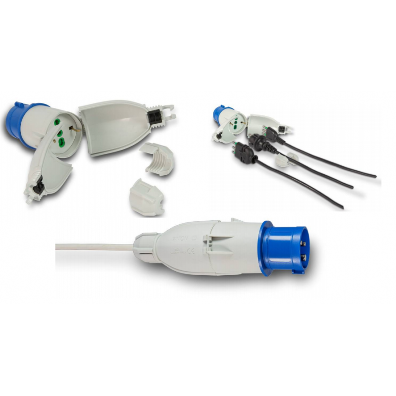 Adaptador Fanton Enchufe Cee con toma schuko y bivalente 73020