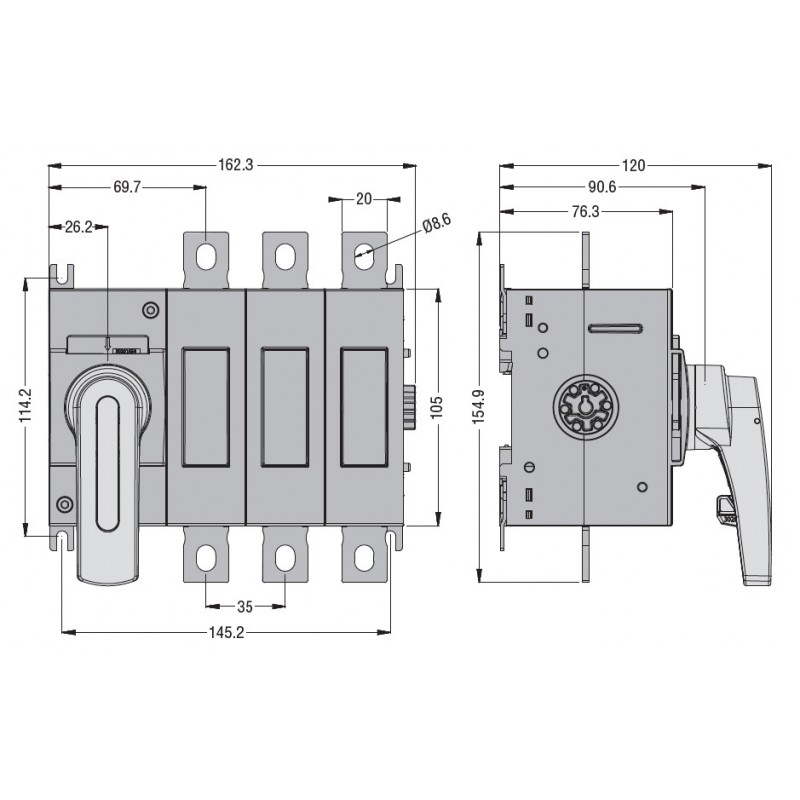 Interrupteur-Sectionneur Lovato trois Pôles IEC 160 GL0160C1