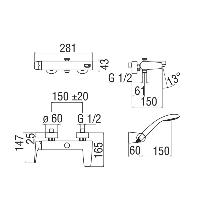 Nobili NOBI mélangeur de baignoire avec douchette chromé NB84110CR