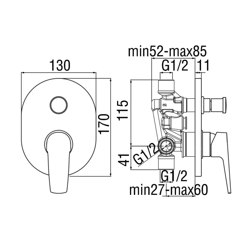 Mitigeur de douche encastré Nobili NOBI 2 voies chromé NB84100CR