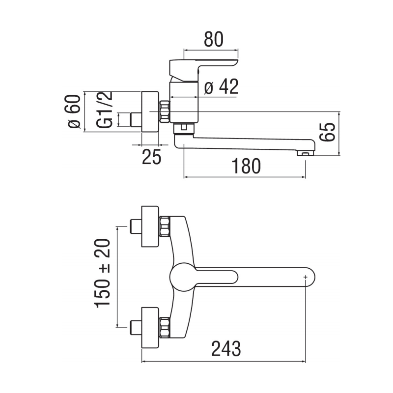 Nobili wall mounted sink mixer chromed AB87115 CR