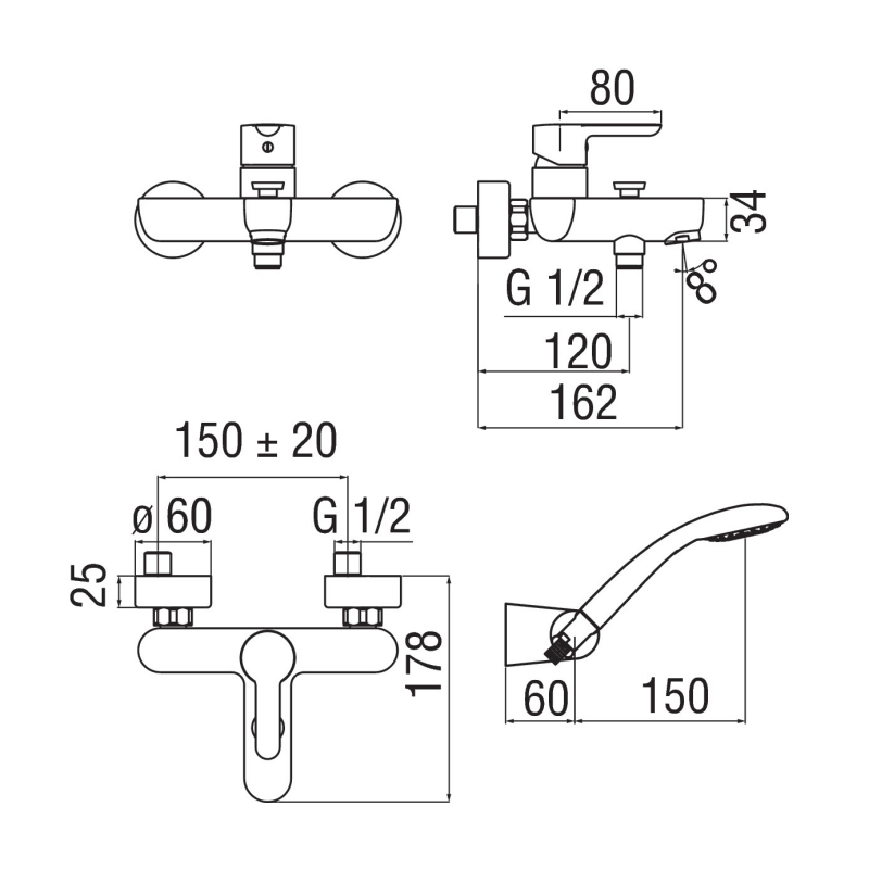 Rubinetto Miscelatore per vasca Nobili ABC con doccetta Cromo AB87110CR