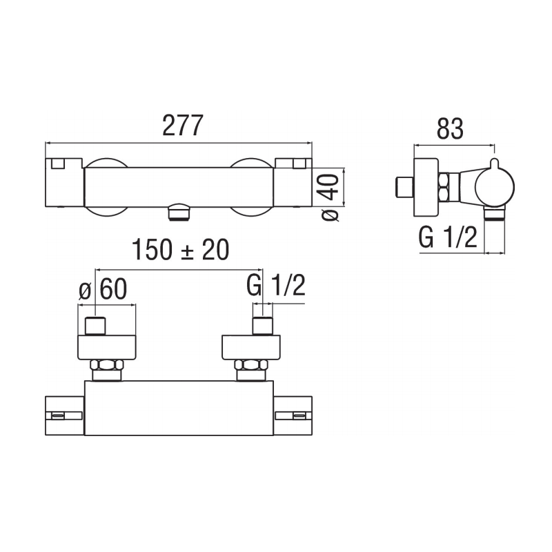 Nobili Mitigeur de douche thermostatique mural Chrome AB87030CR