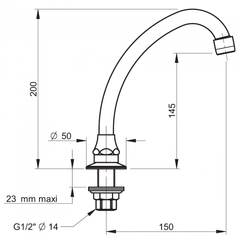Miscelatore Bocca per bordo lavabo Presto Italia 15cm 70088