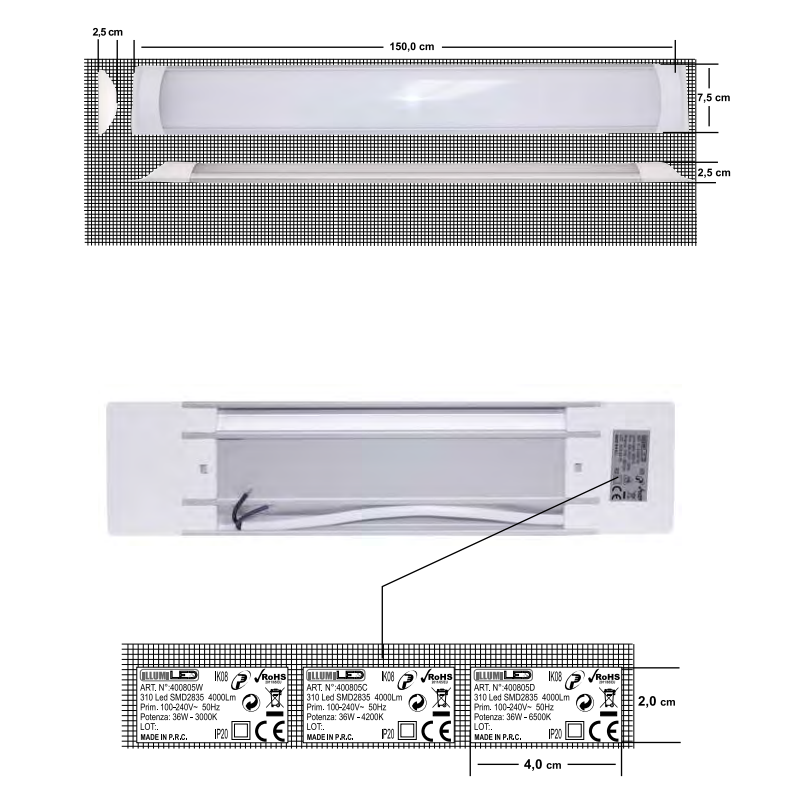 Lumière de plafond Led, nous pouvons fournir et de conseiller à l'interne de l'adaptateur secteur 45 w 6000K 150CM 400805D