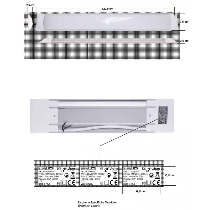 Lumière de plafond Led, nous pouvons fournir et conseiller Giorgia pour l'intérieur 36W 3000K 120CM 400804W