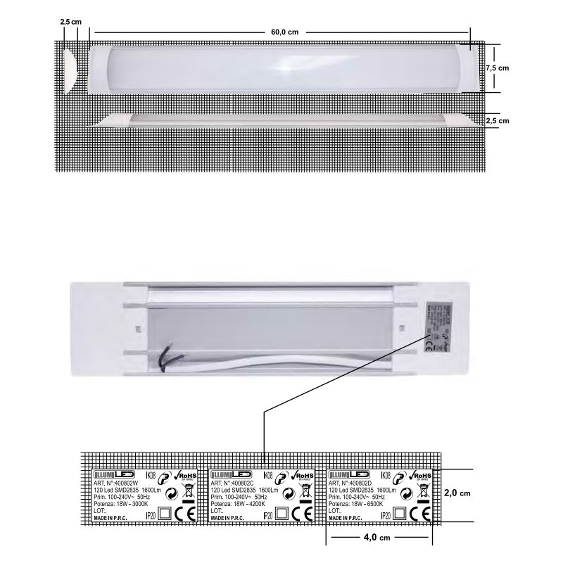 Lumière de plafond Led, nous pouvons fournir et conseiller Giorgia pour l'intérieur 18W 3000K 60CM 400802W