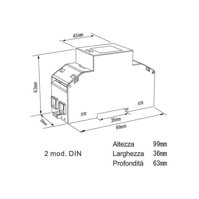 Compteur d'énergie numérique monophasé Perry 2 DIN 1SDSD05CEM2DGT