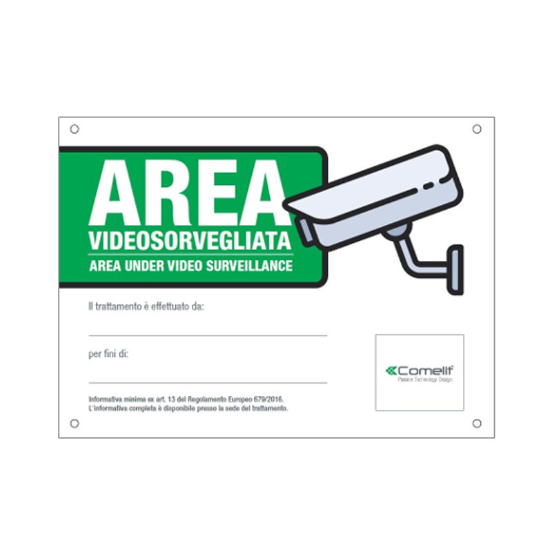 Señal de Área bajo la vigilancia de vídeo Comelit italiano 43500B