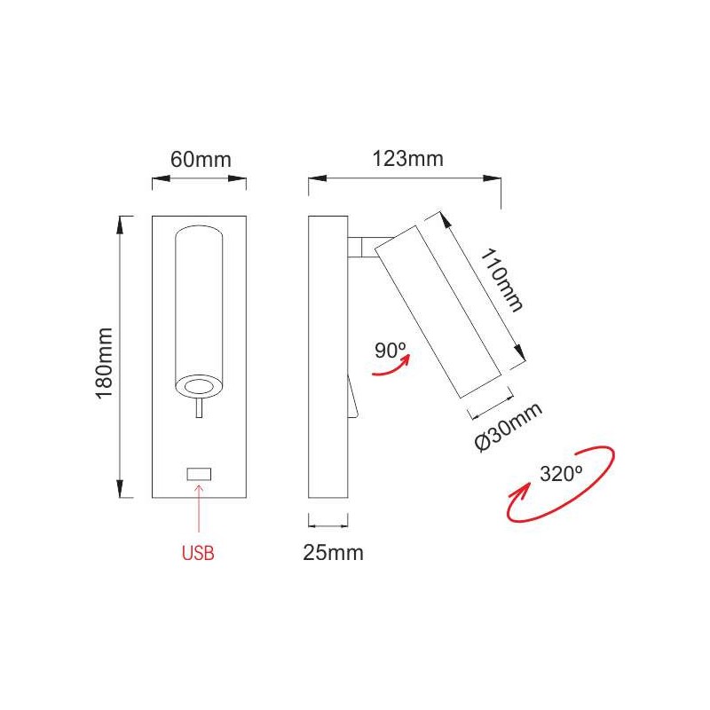 LED-Wandleuchte Beneito Faure PURE 4W 2700K Schwarz mit USB 4143