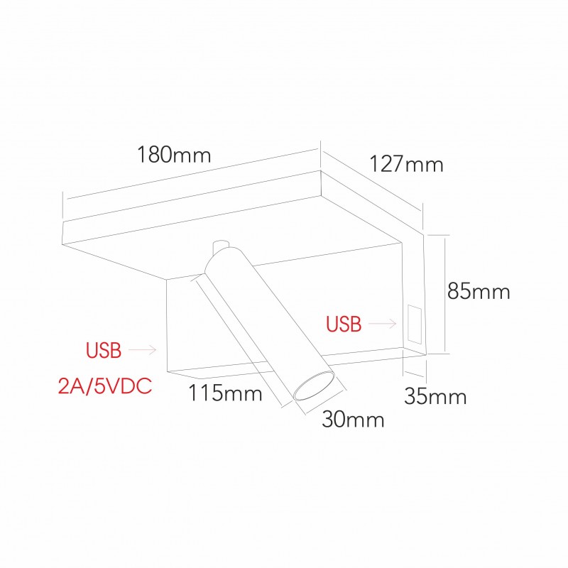 Beneito Faure wall lamp BEAM NEGRO 5W 2700K USB dimmable 3959