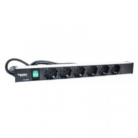 Panel Rack-Schneider 19" with 6 universal sockets and switch LEEX6658N