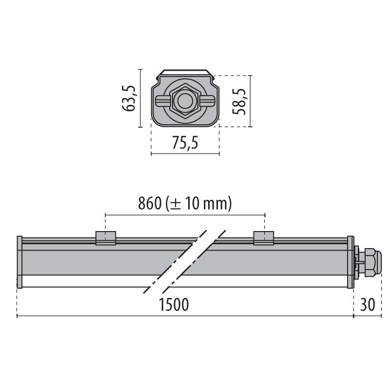 Plafonnier étanche LED, Prisme 60W 4000K 1,5 M 305954