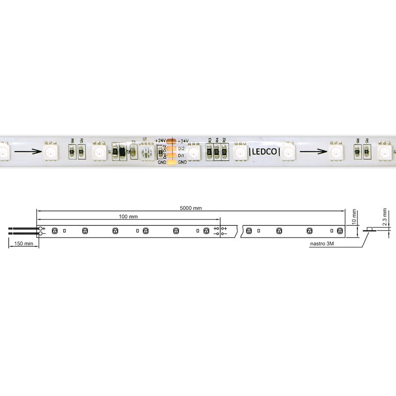 Strip Streifen LED Ledco 72W Multicolor RGBD-24VDC IP65 5 meter SL72RGBD65