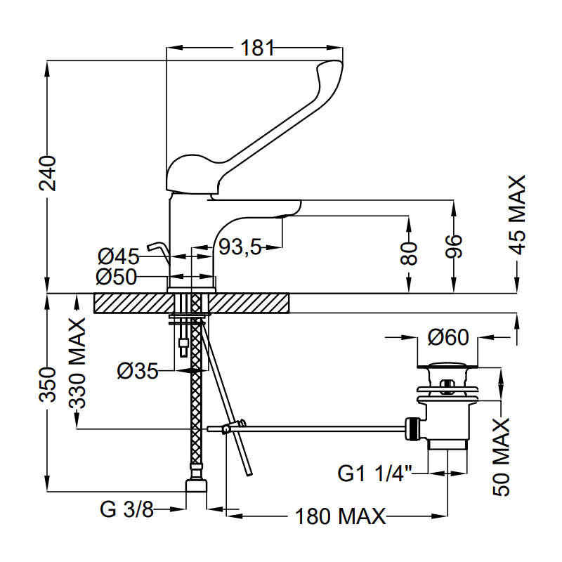 Miscelatore per Lavabo Teorema GOODLIFE con leva clinica 86303110X41