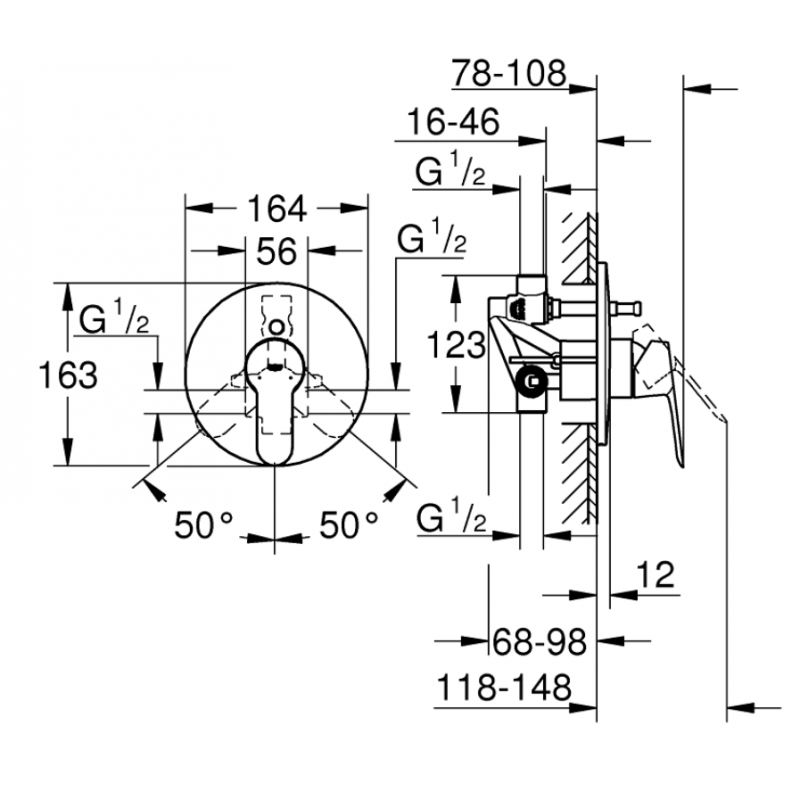 Miscelatore per Vasca Doccia Grohe BAUEDGE ad incasso Cromato 29079000