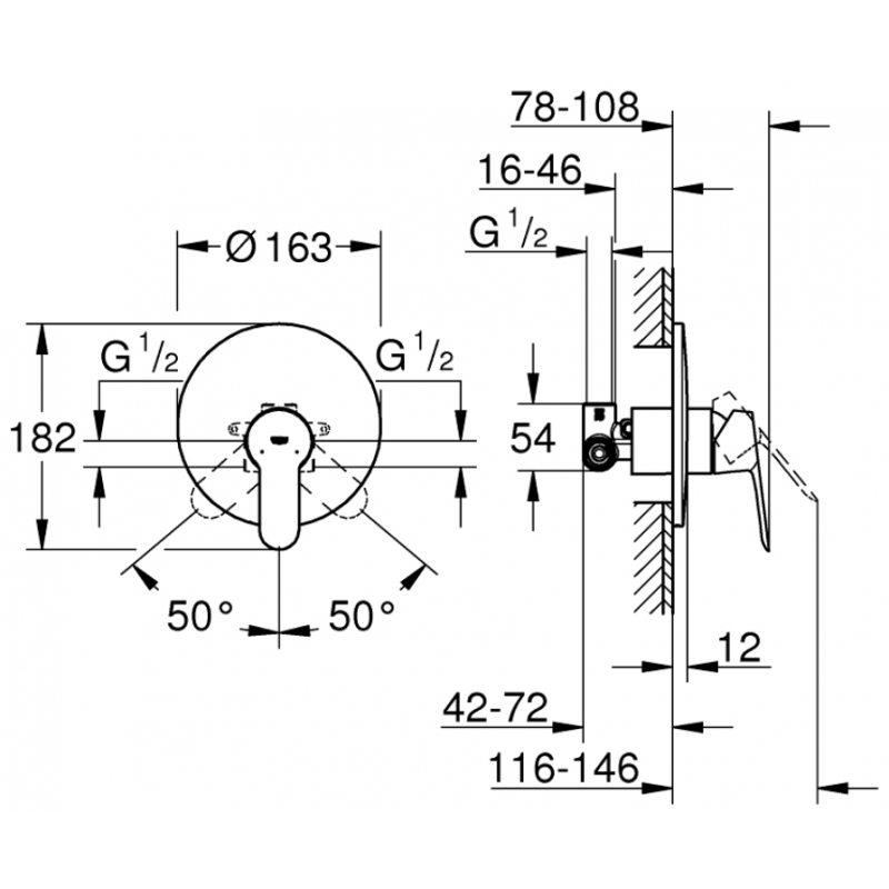 Mélangeur de Douche Grohe BAUEDGE encastré Chrome 29078000