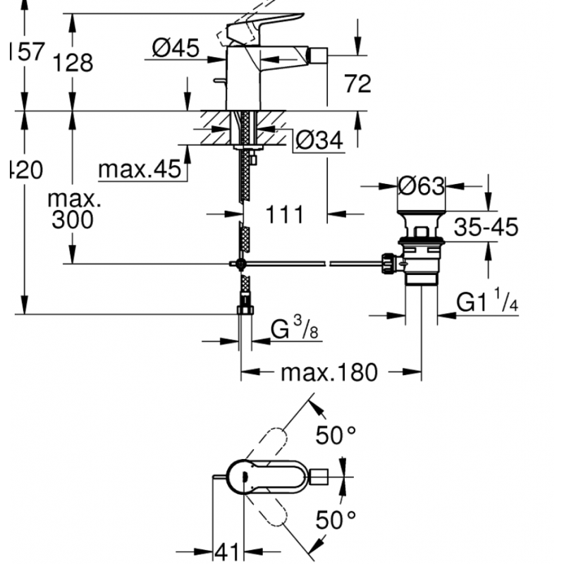 Grifo mezclador para Bidé Grohe BAUEDGE Chrome 23331000