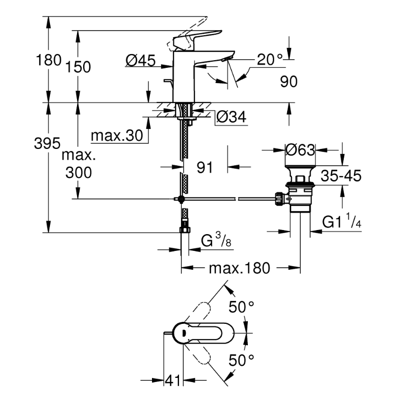 Miscelatore Rubinetto per Lavabo Grohe BAUEDGE Taglia S Cromato 23328000