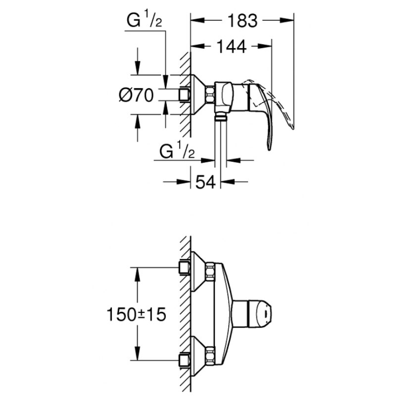 Mischbatterie Armatur für Dusche Grohe EUROSMART wandmontage Chrom 33555002