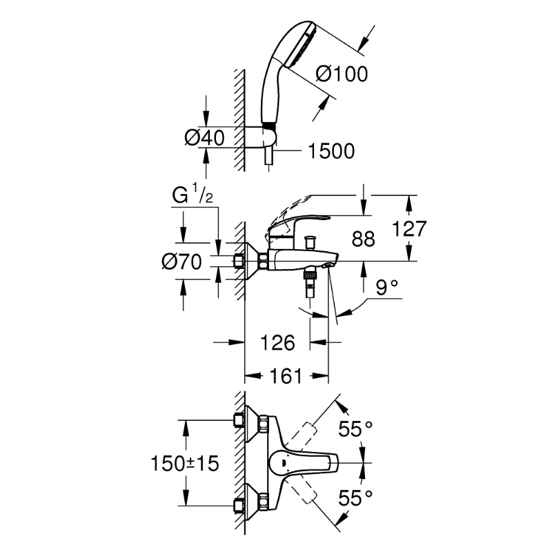 Mixer tap for Bath and Shower Grohe EUROSMART Chrome 33302002