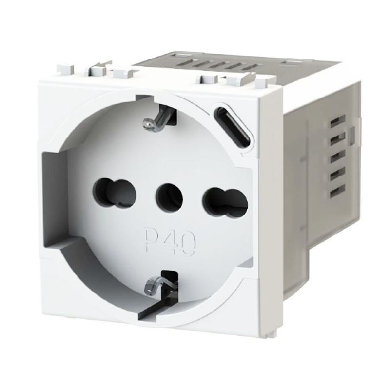 Vimar Arke Blanc 4Box P40 Bipass et prise Schuko avec USB 3.0A 4B.V19B.P40.USB