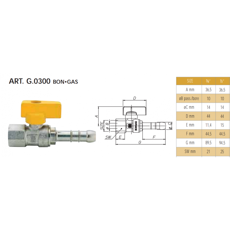 Válvula de bola para gas natural Enolgas Bon Gas F 1/2 G0300N34