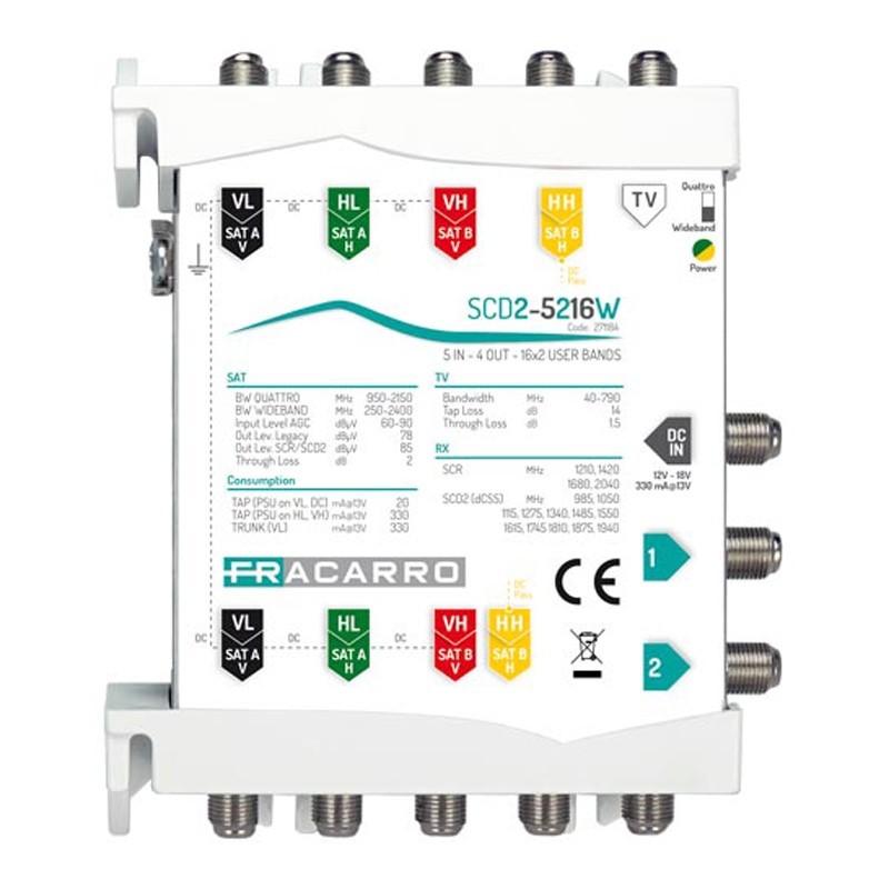 Fracarro SCD2-5216W multiswitch 5 inputs and WB 2 outputs 271184