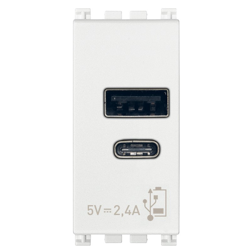 Alimentatore Vimar Arke USB A+C 5V 2,4A 1 Modulo Bianco 19292.AC.B
