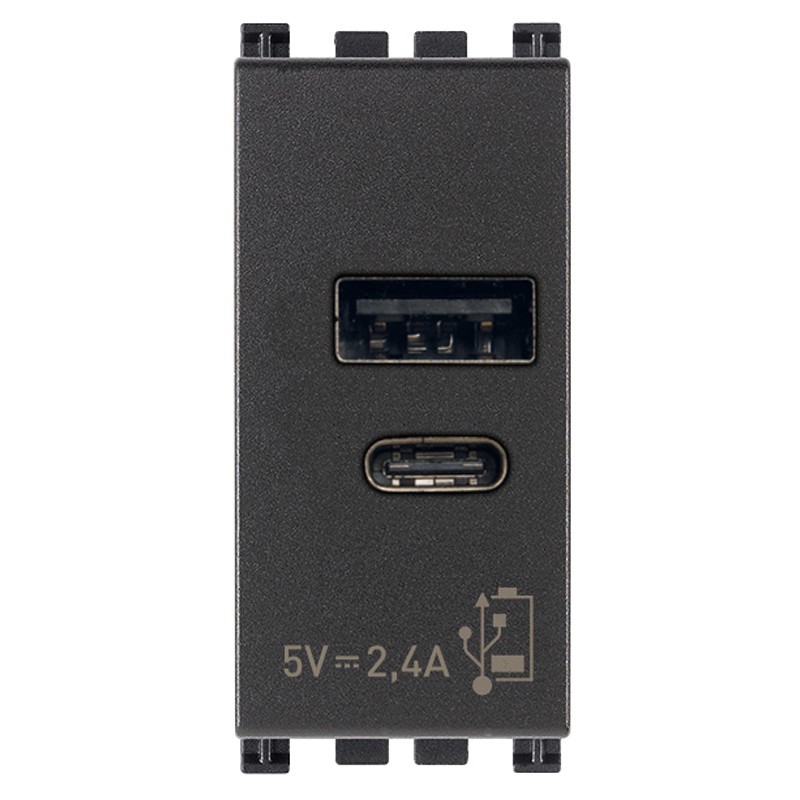 Alimentation Vimar Arke USB A+C 5V 2,4A 1 Module Gris 19292.AC