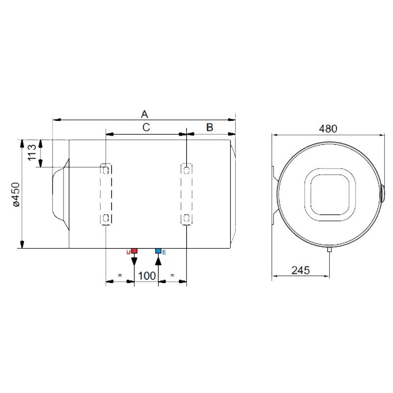 Scaldabagno Elettrico Ariston PRO1 R 100 H/3 EU 100 litri Orizzontale 3201921
