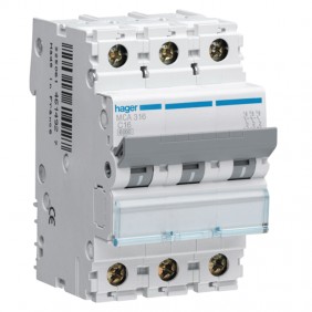 Mcb Hager 3P 16A 6 KA C 3 módulos MCA316