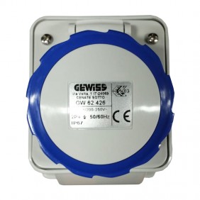 Enchufe fijo de pared Gewiss 2P+E 16A IP67 azul...