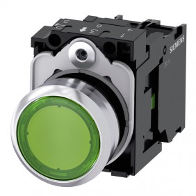 Bouton Siemens lumineux vert plat 22mm LED 24V...